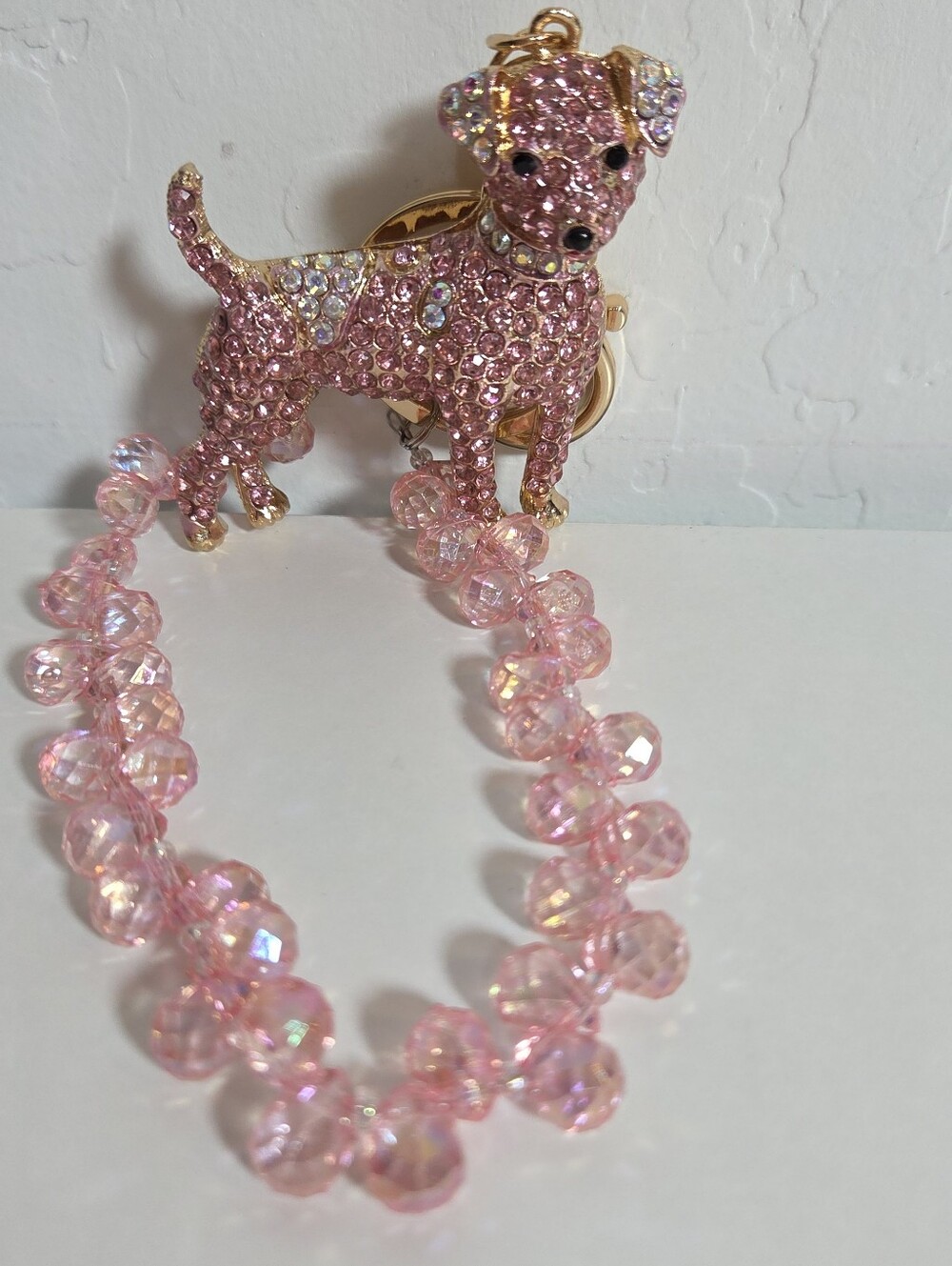 ✨ LUXURY SPARKLY PINK PUPPY DOG BAG CHARM / KEYCHAIN (NWT) ✨